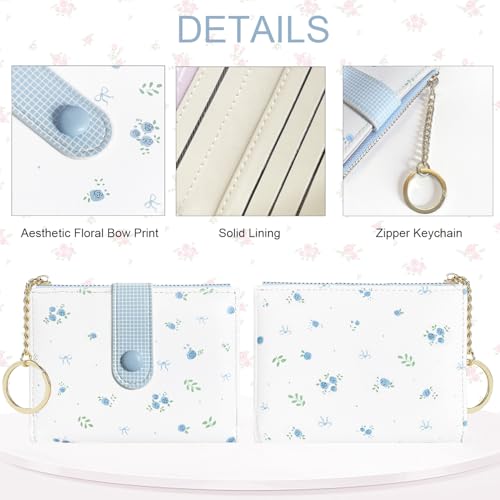 Image of Sunwel Fashion Rose Prints Wallet Small Bifold Wallet with Zipper Coin Pouch Card Slots ID Window for Women Girls (381BLUE)