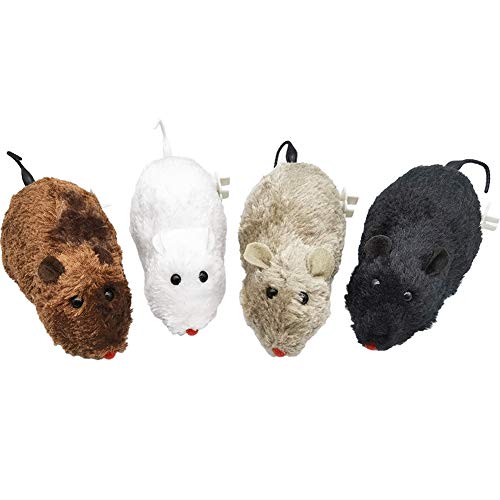 HOMKIN Wind Up Racing Mice Toys 4 Pcs Realistic Jumping Rat Plush Mice with Twirling Tail for Halloween Decoration Prank Mouse Play Toys Party Favors