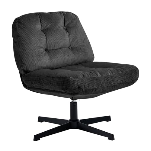 Nouhaus Balloon Criss Cross Chair, Cross Legged Swivel Vanity Chair with Wide Comfy Padded Seat, Armless No Wheels Fabric Modern Home Lounge Chairs fo