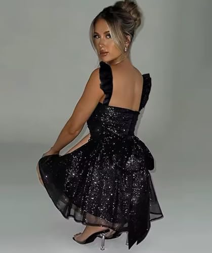 Dessiny Spaghetti Straps Scoop Neck Short Homecoming Dresses 2025 Short Sparkly Sequin Pleated Prom Cocktail Pary Gown DE337 6
