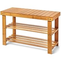 Leaf & Grain Bamboo Shoe Rack - Shoe Storage Bench for Front Door Entrance - Entryway Bench with Shoe Shelf, Shoe Storage Organizer, Wooden Shoe Rack, Durable Shoe Bench for Home (Natural)