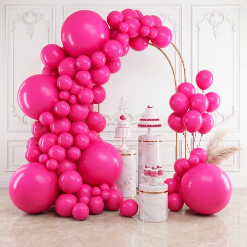 RUBFAC 154pcs Hot Pink Balloons Different Sizes 18 12 10 5 Inch Latex Magenta Pink Balloon Arch Kit Garland for Valentines Day Birthday Baby Shower Wedding Princess Theme Party Decoration