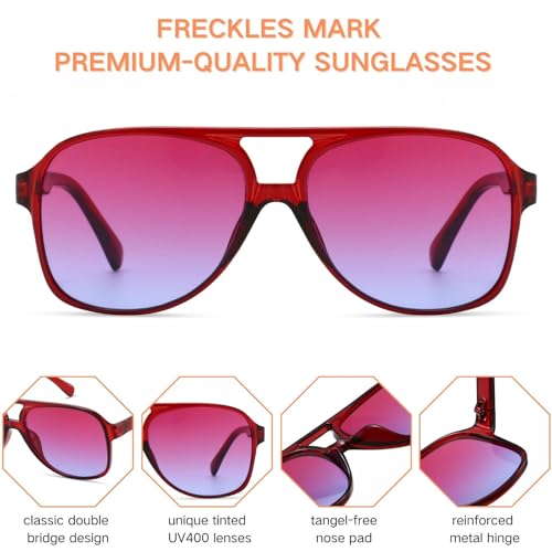 Image of Freckles Mark Vintage Retro 70s Sunglasses for Women Men Classic Large Square Aviator Trendy Glasses