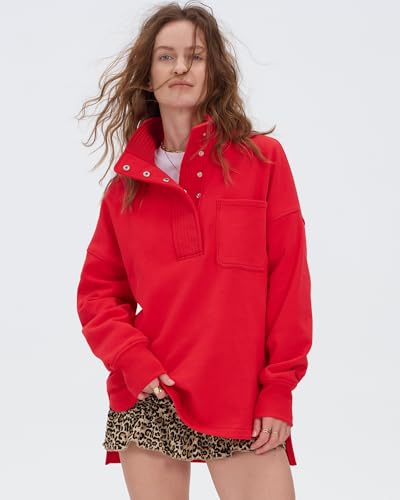 Locachy Womens Casual Oversized Sweatshirt Long Sleeve Button Henley Neck Pullover Tops Fashion Outfits Clothes2