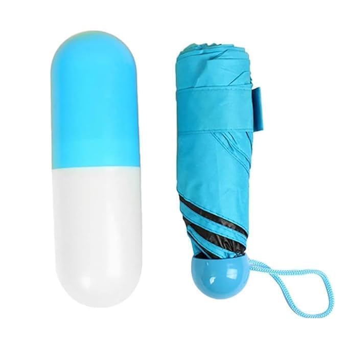 ? uv protection mini tablet umbrella | capsule umbrella for rain windproof & sun protection features, 4 folding compact capsule case for men, women, kids
