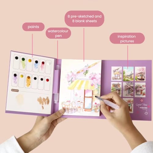 Image of CRAFTMATE Pocket Watercolor Painting Book | Paint with Water Coloring Books for Teens and Adults | Travel Arts and Crafts Kit for Kids and Adults
