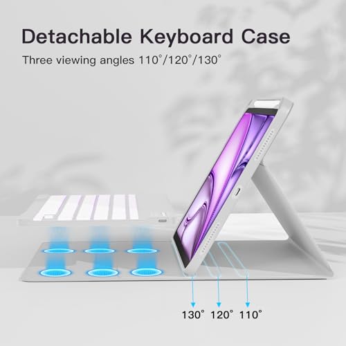 Image of RAYMCRAFT for iPad Air 11-inch Case with Keyboard M4 /M3 /M2 (2026 /2025 /2024), Mouse and Detachable Wireless Keyboard Combo for iPad Air 5th /4th 10.9-inch, 7-Color Backlight with Pencil Holder, White