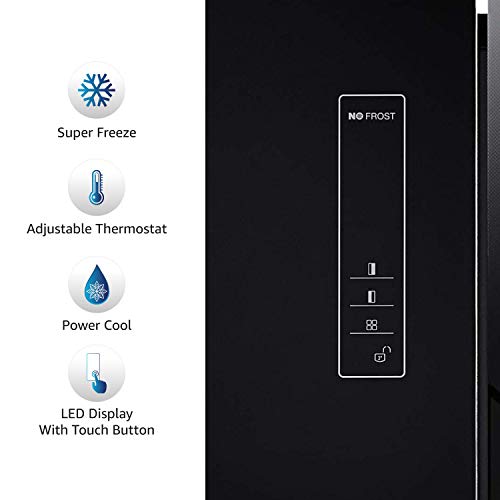 Image of (Renewed) AmazonBasics 564 L Frost Free Side-by-Side Refrigerator Appliance with Water Dispenser (Black Glass Door)