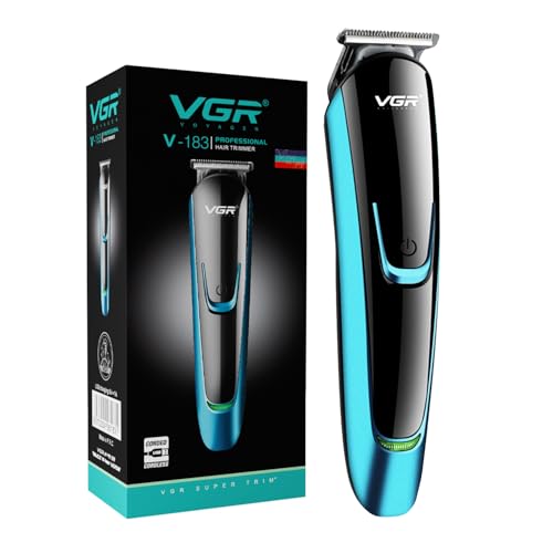 Image of VGR V-183 Professional Trimmer for Men | 120 Min Runtime, Corded & Cordless Use, 5 Length Settings, LED Display with USB Charging (Blue)
