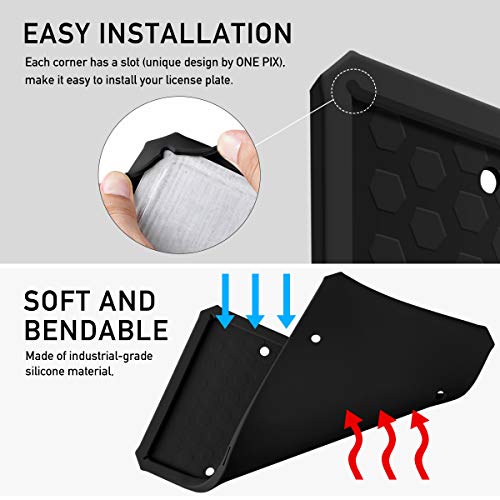 License Plate Frame - ONE PIX Silicone License Plate Covers Holders Rust-Proof/Rattle-Proof/Weather-Proof for Car License Plate - Black - Thumbnail 5