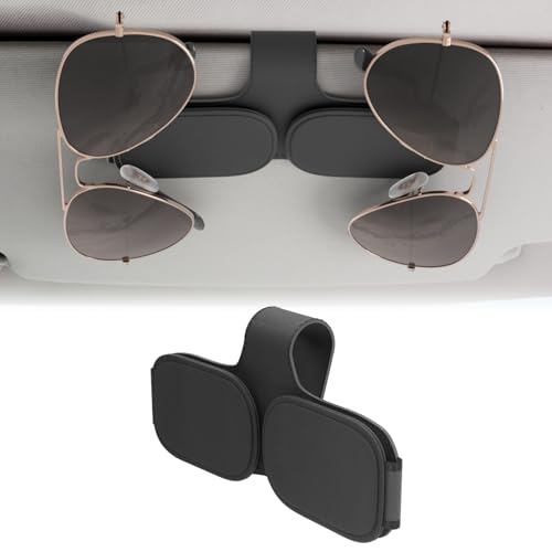 BFXM Sunglass Holder for Car, Sunglasses Holder Eyeglass Hanger Clip Double Clip Magnetic Leather for Car Visor, Cars Sun Visor Ticket Card Clip