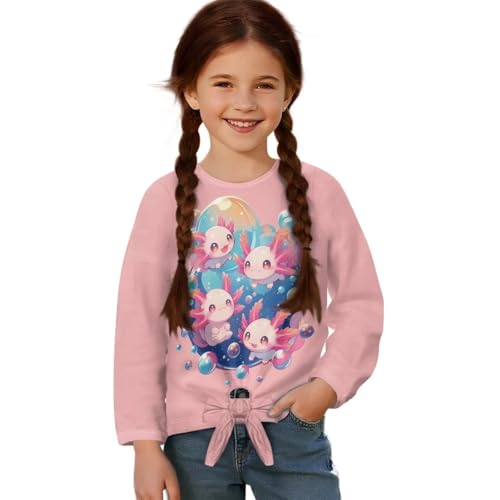 Loose Girls Long Sleeve T-Shirt,Crew Neck Girls Shirt,Kids Front Knot Tunic Tops for School