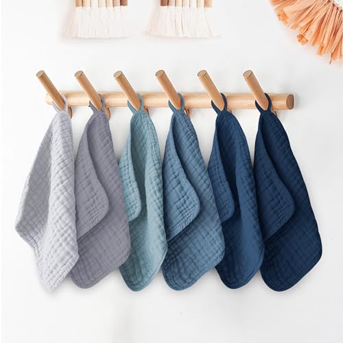 Image of Ease Cubs 12 Pack Muslin Washcloths for Baby - 100% Cotton Baby Wash Cloths for or Baby Face Body Comfy and Soft for Newborn Infants Kids Girls and Boys - 12 inchx12 inch - Slate, Grey and Navy Series