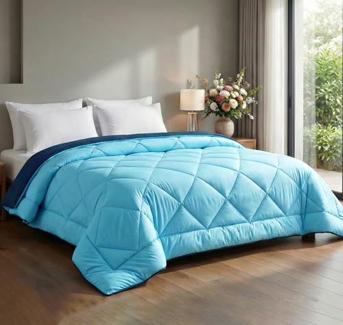 Image of HOMEKART 220 GSM Microfiber Reversible Comforter for Double Bed,Ultra Soft, Skin-Friendly & Hypoallergenic Solid Blanket|Lightweight Cozy & Machine Washable (Teal Blue and Silver)