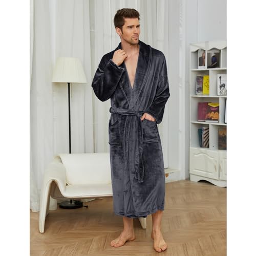 U2Skiin U17M331010842 Mens Fleece Robe Plush Collar Shawl Bathrobe thumb #4