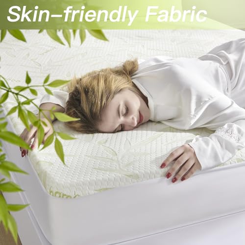 Protège-matelas imperméable lavable lit double bambou avec poche profonde élastique