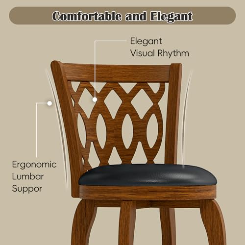Image of 29 inch Bar Stools Set of 2, Bar Height Swivel for Kitchen Island, Farmhouse Barstool Counter Chair with Back and Footrest, Upholstered Wood Barstools, Brown