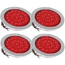 BLACKHORSE-RACING 4PCS 4" Round 24 LED Truck Trailer Stop Turn Tail Brake Lights w/Chrome Grommet, Universal Fit Vehicles with DC 12V
