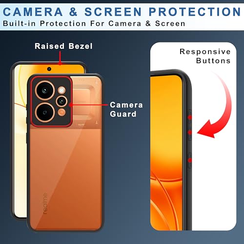 Image of CEDO Backcover for Realme P4 Power (5G) | Camera Protection Bump Shockproof Edge | Ultra Hybrid Transparent Acrylic Clear TPU+PC Hard Backcase Cover (Black)