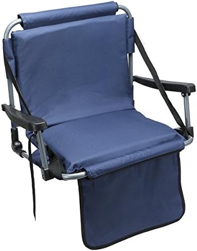 Barton Outdoors Folding Chair with Armrests Stadium Style for Bleacher Bench - Blue - Padded Cushion, Plastic Armrests on Light Metal Tube Frame with Securing Spring-Loaded Hooks