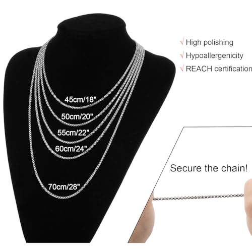 Miniatura 7 de Rwqian Collar Hombre Cadena Malla 55cm Acero Inoxidable Plata Caja Mujer Venecia 3mm Ancho