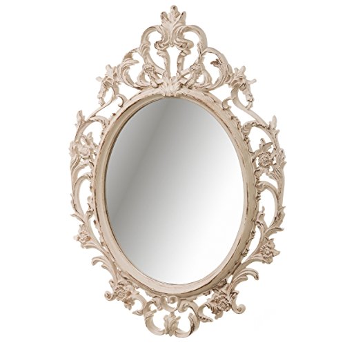 LOLAhome Espejo Cornucopia Ovalado de Montaje en Pared clásico Beige de plástico de 70x50 cm