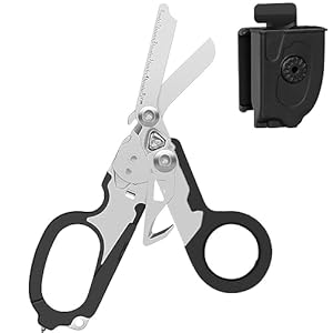 INSGB – 6 in 1 Raptor Response Emergency Scissors, Multi Tool Pliers Tactical Folding Pliers with Band Cutter and Glass Breaker Black with Utility Holster