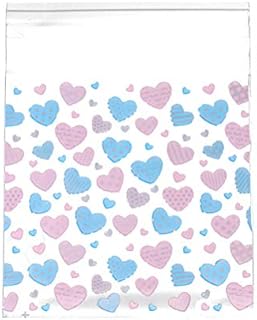 Toyvian 200pcs Valentine Cellophane Bags, 1.2 inch Heart Favor Treat Bags Self-adhesive Gift Goodie Cello Bags for Party Candy Cookies(4x4 inch)