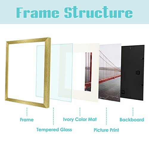 Frametory, 8X10 Picture Frame - Made To Display Pictures 5X7 With Mat Or 8X10 Without Mat - Wide Molding - Pre-Installed Wall Mounting Hardware (Gold, 1 Pack) #TOP4
