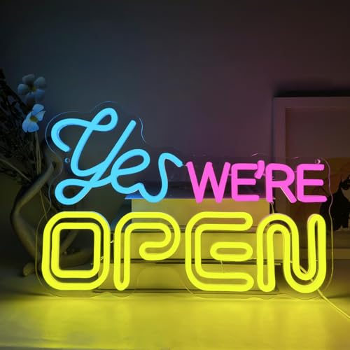 YUEYYNS Letrero de Neon Yes We Are Open,LED Open Neon Sign Cartel Colorido Abierto Letras de neón Abiertas para Empresas Light Up Sign para bar, Salón, Tienda, Café, Tienda, Club, Abierto Sign