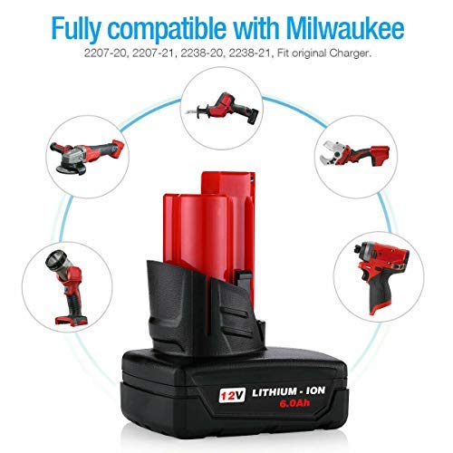 2Pack 6.0Ah Battery for Milwaukee, 12-Volt Lithium-ion Battery for Milwaukee M-12 48-11-2410 Lithium Battery Compatible with 48-11-2420 48-11-2411 48-11-2401 48-11-2402
