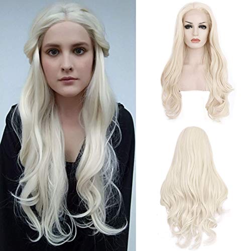 Ebingoo Platinum Blonde Wavy Natural hairline Synthetic Lace Front Wig 22 inch