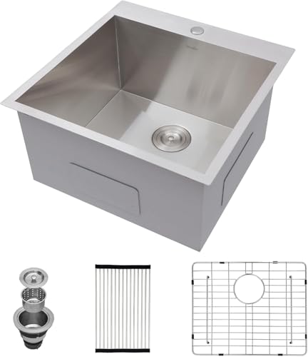 Mocoloo 22 Inch Drop In Laundry Sink - 22 x 22 x 12 Inch Laundry Room Sinks Topmount Kitchen Sinks Stainless Steel Deep Utility Sink 16 Gauge Square Single Bowl Handmade
