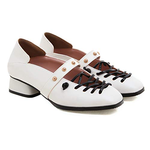 MIOKE Women's Classic Mary Jane Oxford Pumps Square Toe Slip On Comfy Chunky Low Heel Studded Dress Shoes2