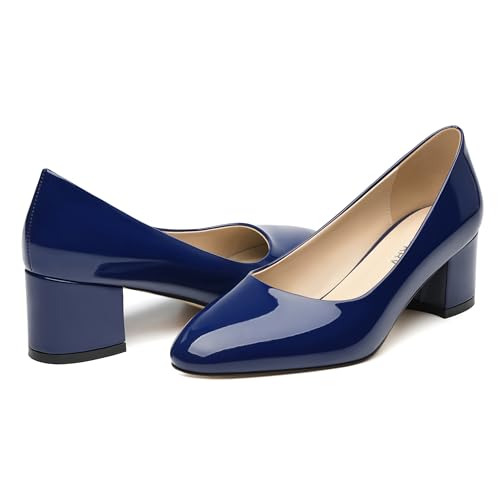 Image of SKYSTERRY Women's Low Heel Dress Pumps Shoes 2 Inch | Low Chunky Block Heel Pumps, Closed Round Toe Heels, Patent Leather Office Work Wedding Pumps Shoes