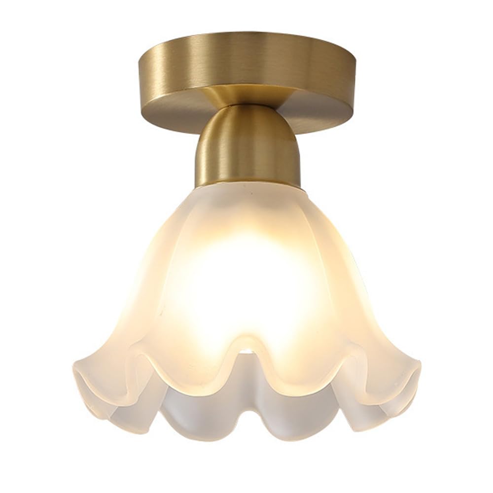 Luminaire de couloir doré haut de gamme et son verre fleuri au style rétro unique