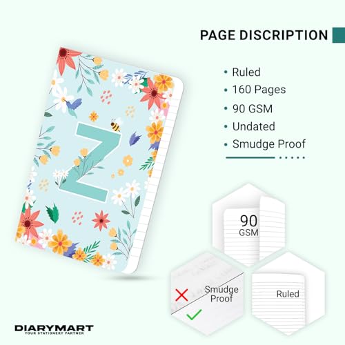 Image of Initial Z Premium Soft Bound Notebook Diary for Girls and Women (B6, 90 GSM, 160 Ruled Pages) Floral Design Notebook Journal Diary
