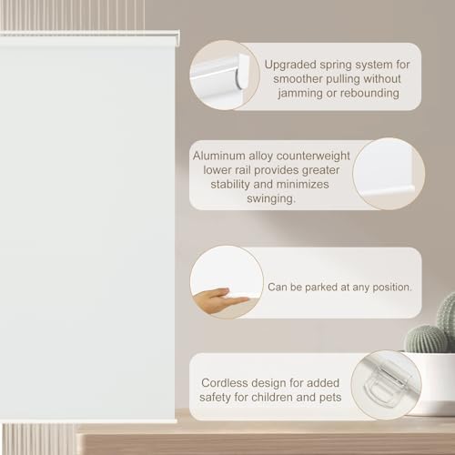 Image of Changshade Blackout Roller Shades for Indoor Windows,Cordless Roller Blinds,Free-Stop Roll Up Shades with Thermal Insulated, Uv Protection Fabric for Bedroom,Office,French Door,48 inch W72 H,White