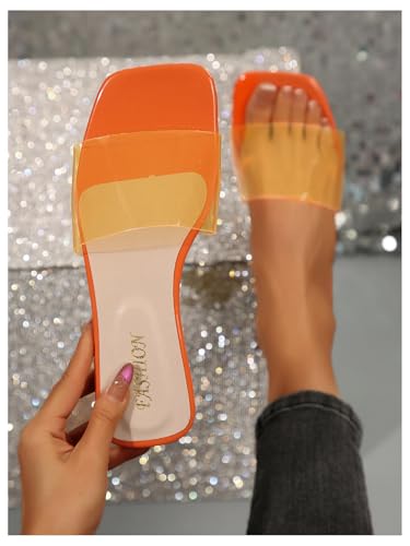 Image of Verdusa Clear Sandals For Women Square Toe Slides Summer Slip On Beach Flat Sandals
