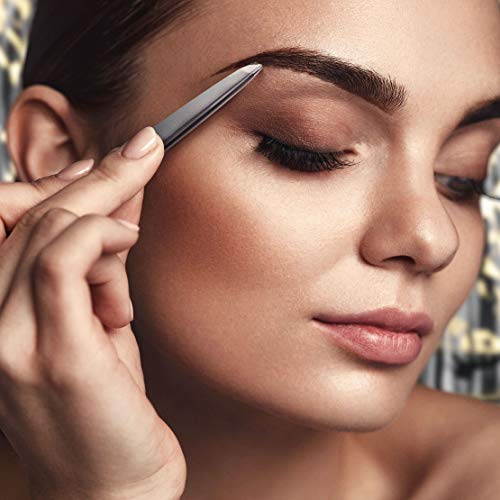 By MILLY Professional Slanted Tweezers for Women & Men | High Carbon Stainless Steel Sharp Tweezers | Tweezers for Women Facial Hair Plucking, Hand-Filed & Aligned Precision Slant Tips - Silver