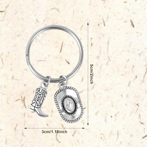 Western Cowboy Keychain, Creative Western Country Cowgirl Key Chain with Hat & Boot Charms Cowboy Accessories Car Keyring Gifts for Men Women (Silver) - Image 3