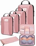 BAGSMART Compression Packing Cubes, 6 PCS Packing Cubes for Suitcases, Travel Bags Organizer for Luggage, Lightweight Packing Cube for Travel Essentials, Pink