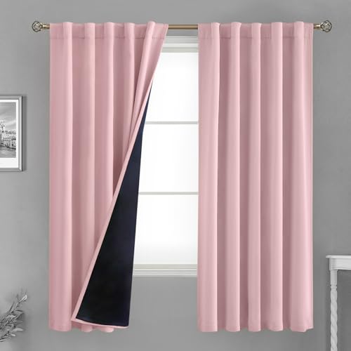 BGment Full Blackout Curtains with Thermal Insulated Liner, 2 Panels, Pink