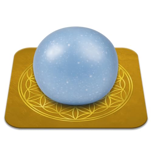 Angelitsstein, natürlich, poliert, 2 – 3 cm, Premium-Qualität | Beruhigung, Kommunikation und spirituelle Verbindung | Blume des Lebens inklusive | praktische Anleitung & Meditation | Geschenk für