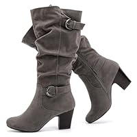 Ruiee Women's Slouchy Knee High Boots with Chunky Heel, Pointed Toe Comfortable and Fashion Fall Winter Long Boots for Women.230301 Grey ZPU UKsize6.5