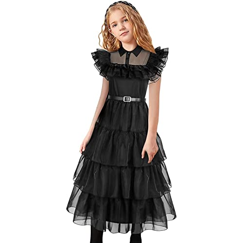 Robe Mercredi Addams Enfant Déguisement Mercredi Addams Enfant Addams Pour Fille Costume Déguisement Mercredi Addams Mercredi Addams Robe Cosplay Tenues Carnaval Robes De Soirée Costume, 110cm-160cm