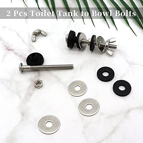 2Pcs Universal Toilet Tank To Bowl Bolts Kit, Heavy Duty Toilet Bolts, Waterproof Stainless And Rubber Washers Gaskets With Extra Long Nut Screw For Fastening (Silver) #TOP6
