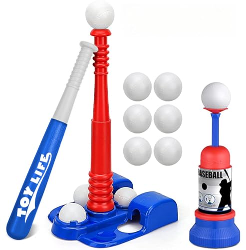 TOY Life Tball Set with Ball Launcher Toddler Baseball Tee Ages 3-8 Blue