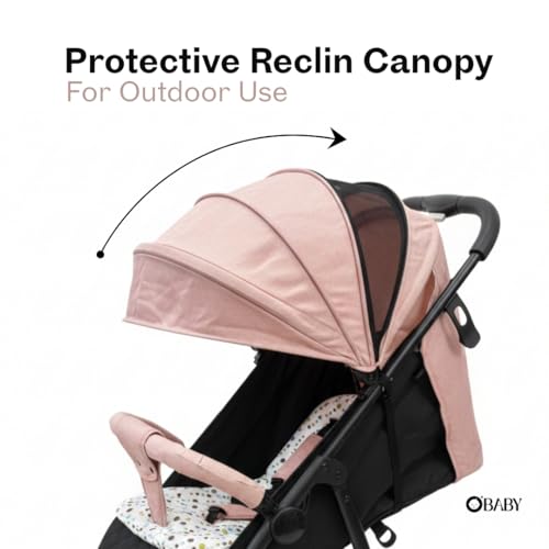 Image of OBABY Stroller with Reclining Seat, Adjustable Canopy, Safety Harness, Smooth Wheels, Compact Folding Design (Handle-Blue)