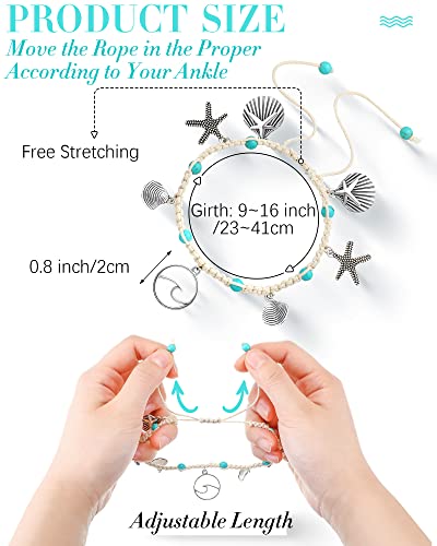 MTLEE 16-Piece Adjustable Sea-Inspired Ankle Bracelets Set - Handmade Boho Shell Jewelry for Women, Perfect for Summer Beach Vibes - Image 2